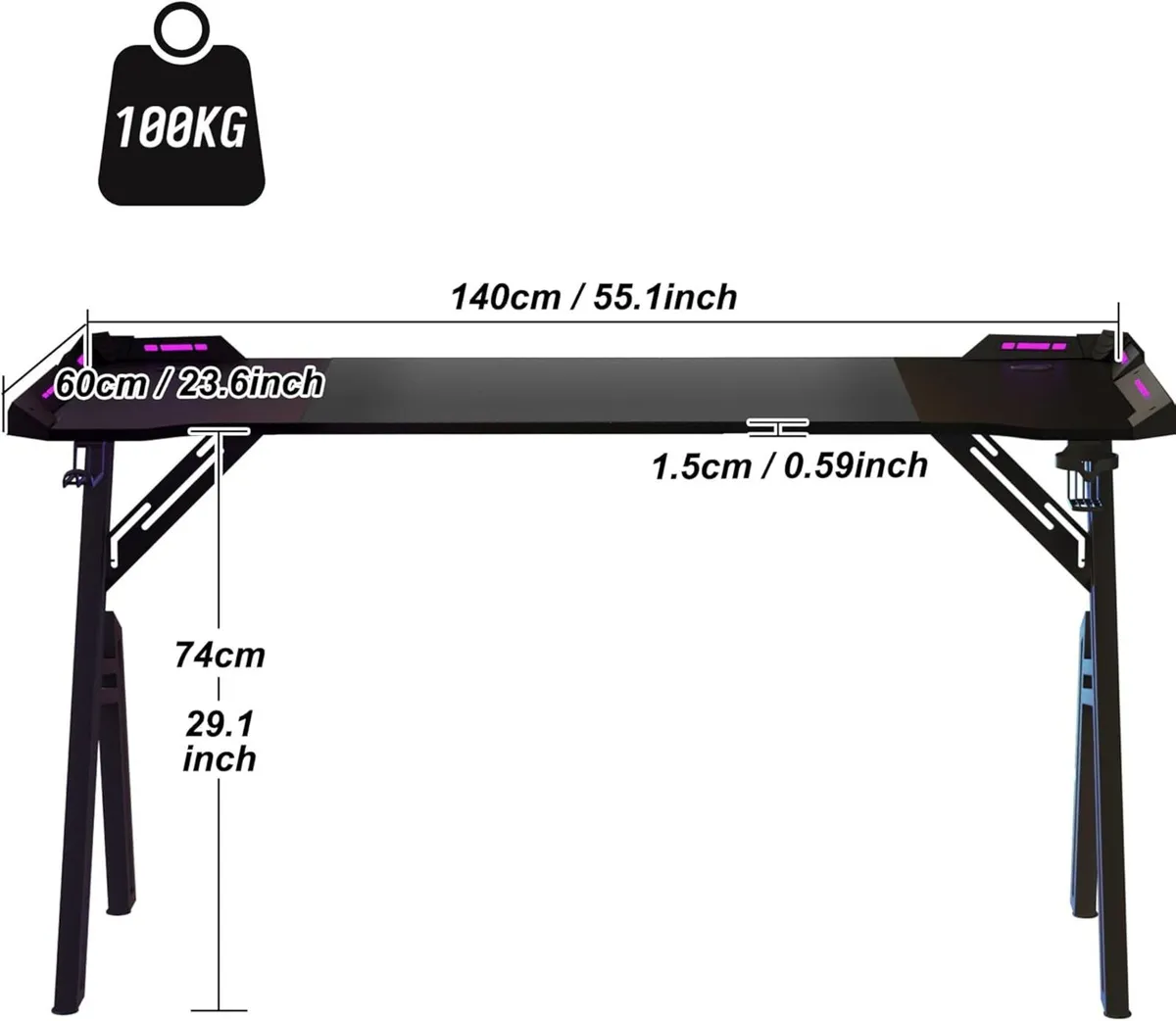 Gaming Desk with LED Computer Table 140 x 60 cm - Image 3