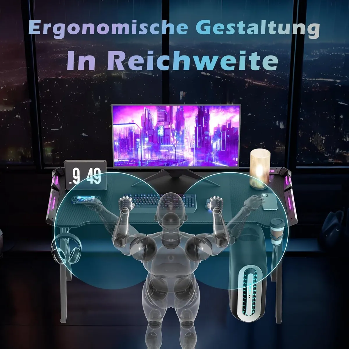 Gaming Desk with LED Computer Table 140 x 60 cm - Image 4