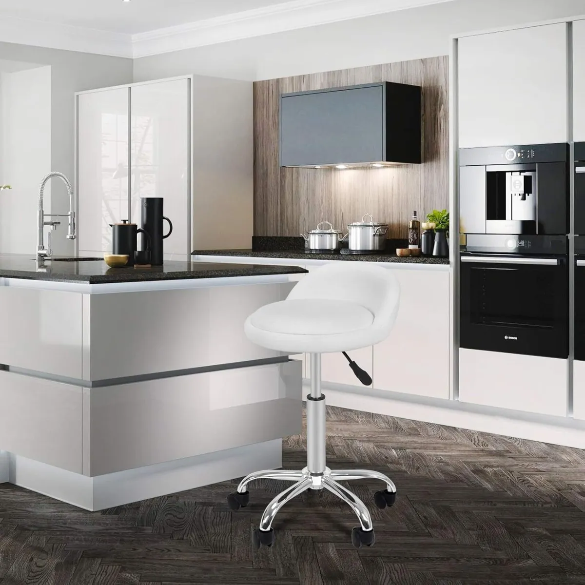 Height Adjustable Rolling Swivel Salon Stool PU - Image 2