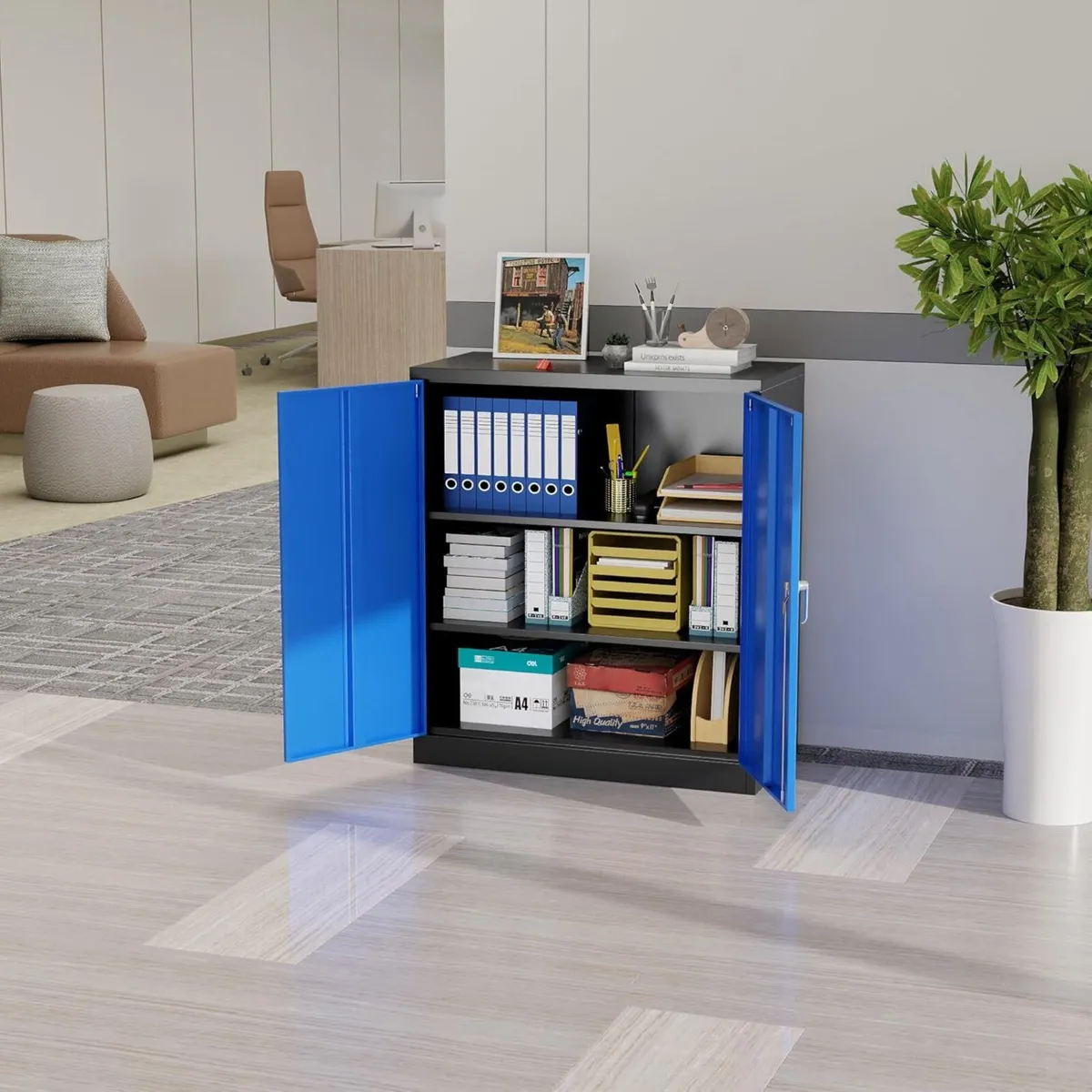 Metal Storage Cabinet with Locking Doors Shelves - Image 2