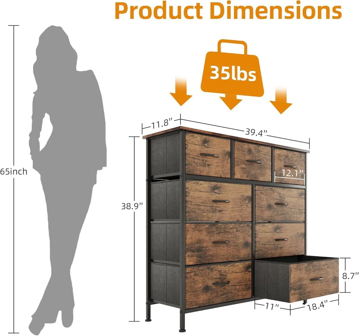 Chest of Drawers Dresser for Bedroom with 9 - Image 3