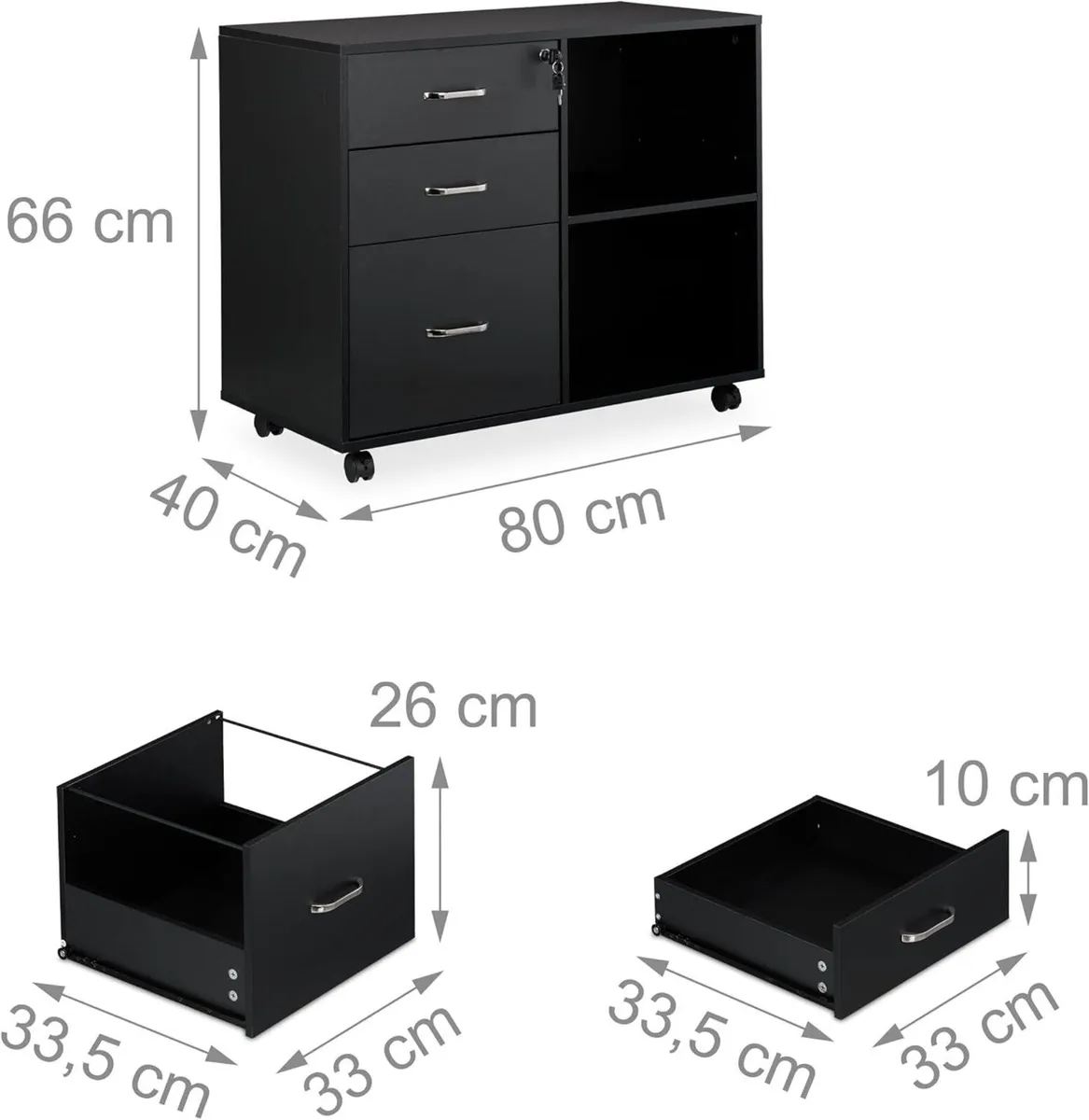 Rolling Container 3 Drawers 2 Compartments - Image 3