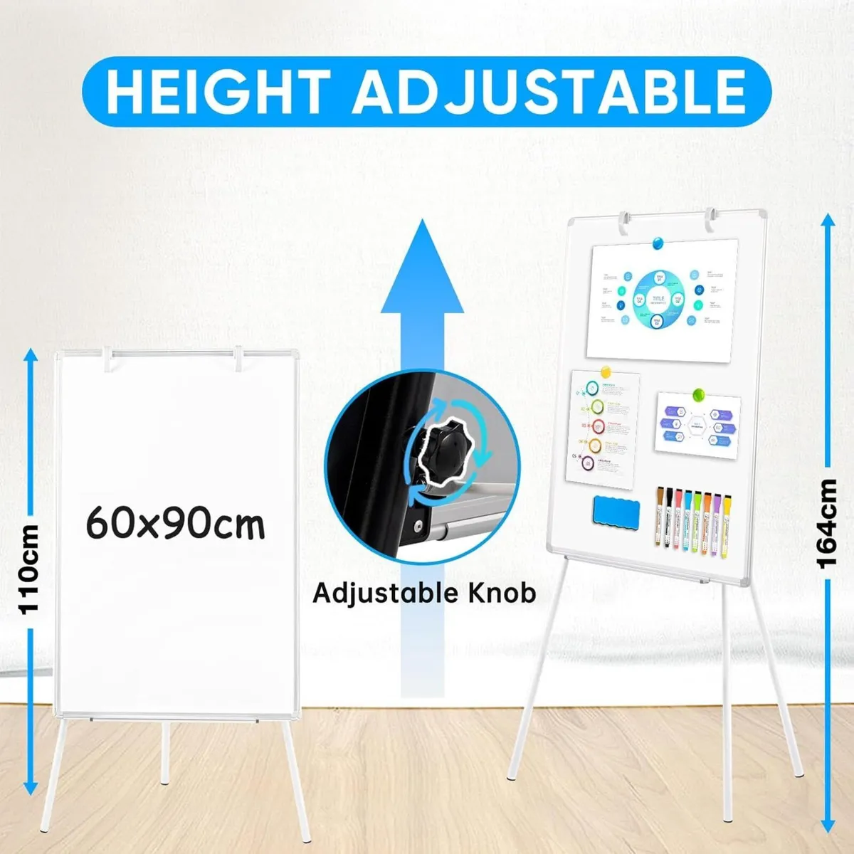 60x90cm Portable Flipchart Stand Height Adjustable - Image 3