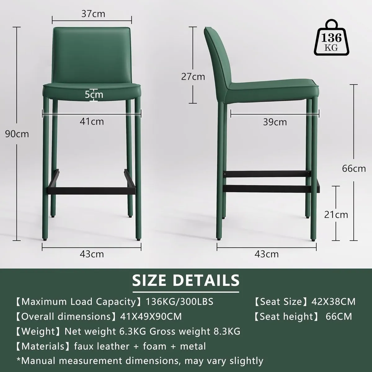 Bar Stool Upholstered Premium PU Leather Counter - Image 2