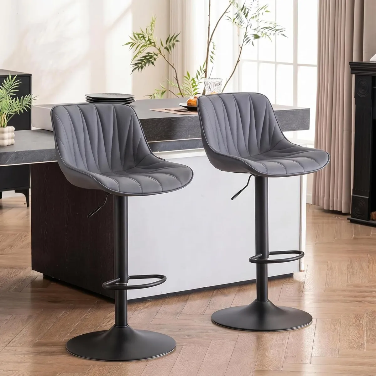 Bar Stools Set of 2 Swivel Tall Barstools with - Image 1