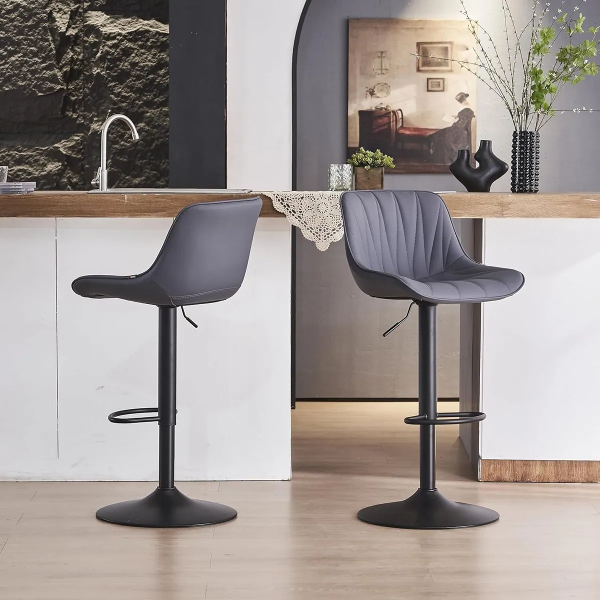 Bar Stools Set of 2 Swivel Tall Barstools with - Image 3