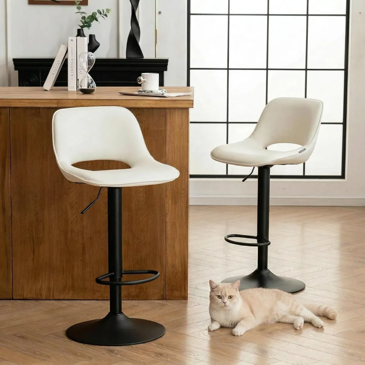 Bar Stools Set of 2 White Breakfast Barstools - Image 1