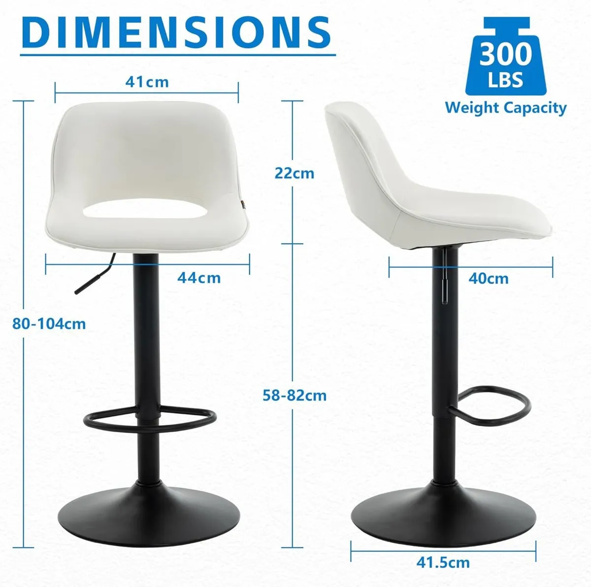 Bar Stools Set of 2 White Breakfast Barstools - Image 2