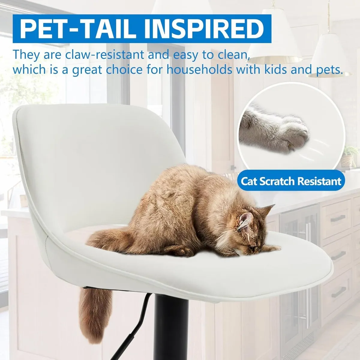 Bar Stools Set of 2 White Breakfast Barstools - Image 3