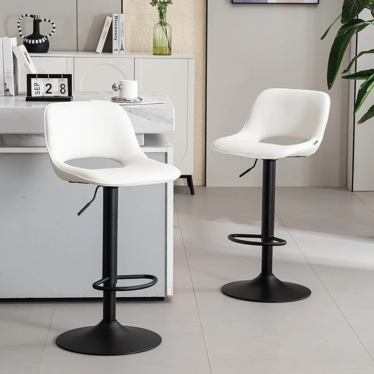 Bar Stools Set of 2 White Breakfast Barstools - Image 4