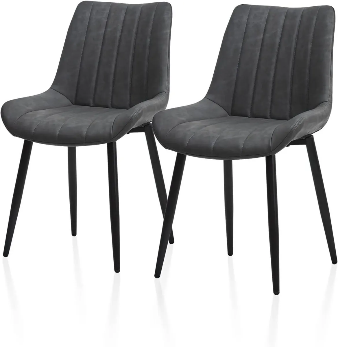 Dining Chairs Set of 2 Grey Faux Leather Kitchen - Image 1