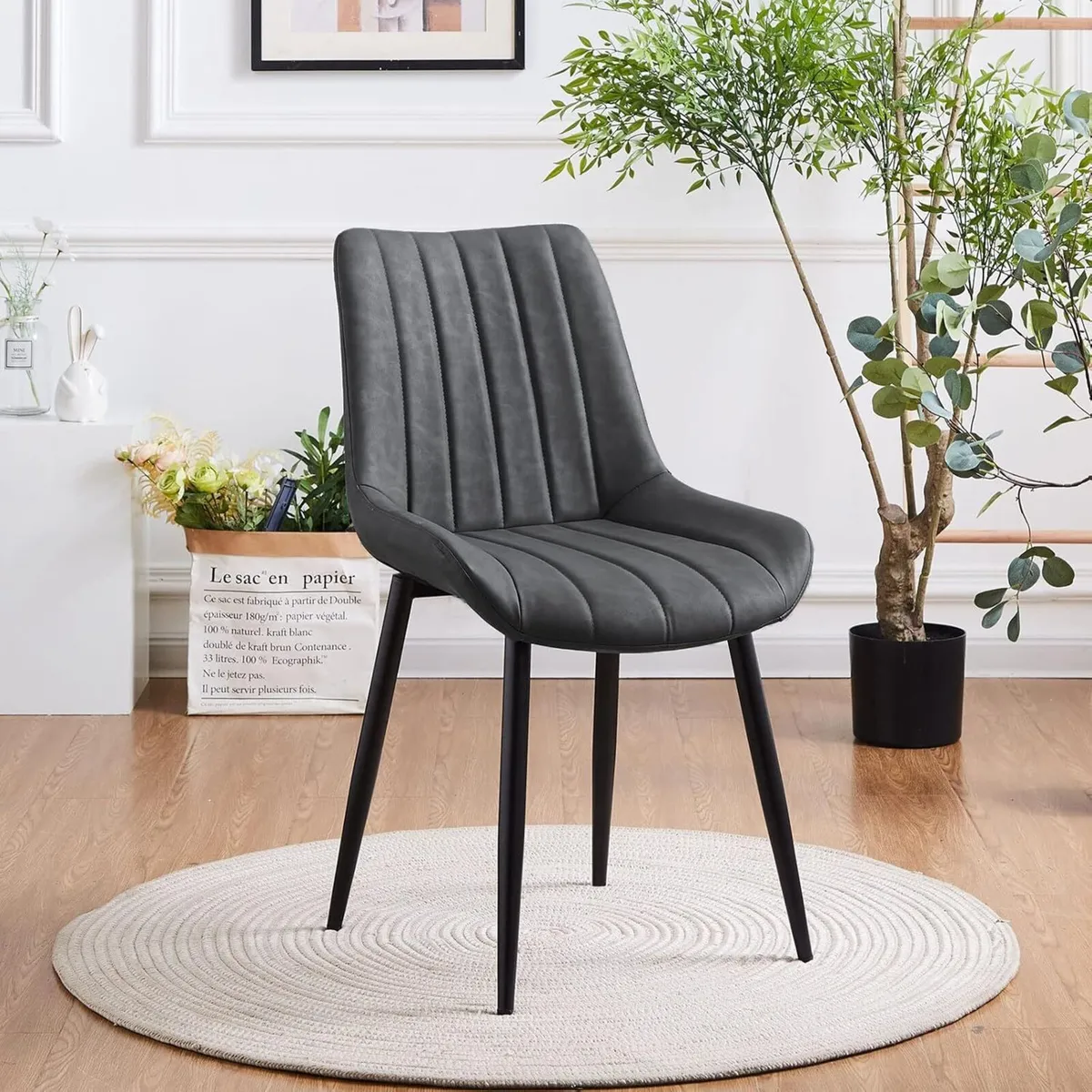 Dining Chairs Set of 2 Grey Faux Leather Kitchen - Image 2