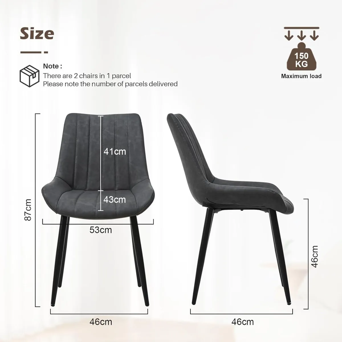 Dining Chairs Set of 2 Grey Faux Leather Kitchen - Image 3