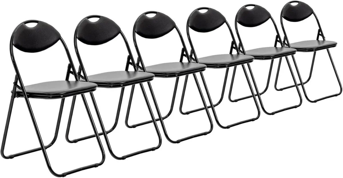 Black Padded Folding Chairs - Pack of 6 Portable - Image 1
