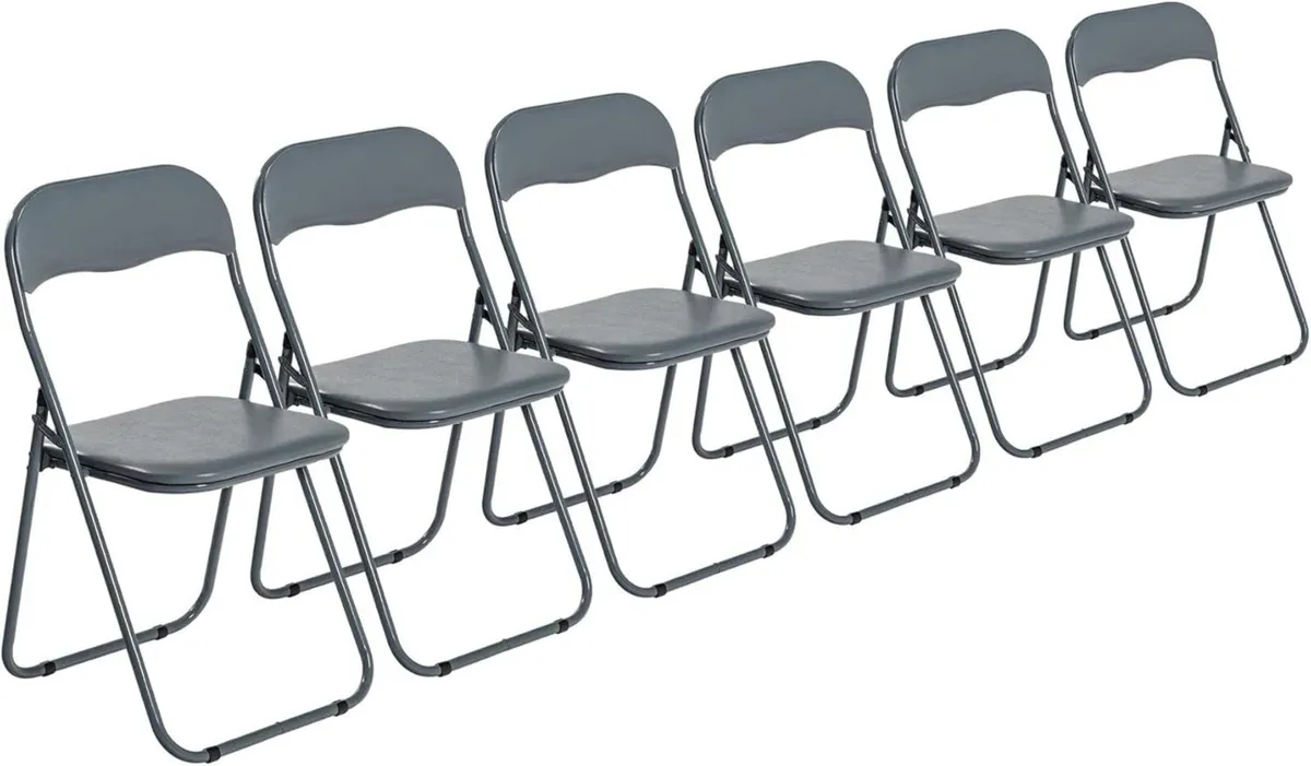 Padded Folding Chairs - Solid Grey Pack of 6 Easy - Image 1