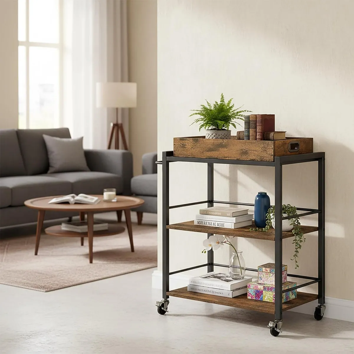 3-Tier Industrial Kitchen Trolley with Removable - Image 4