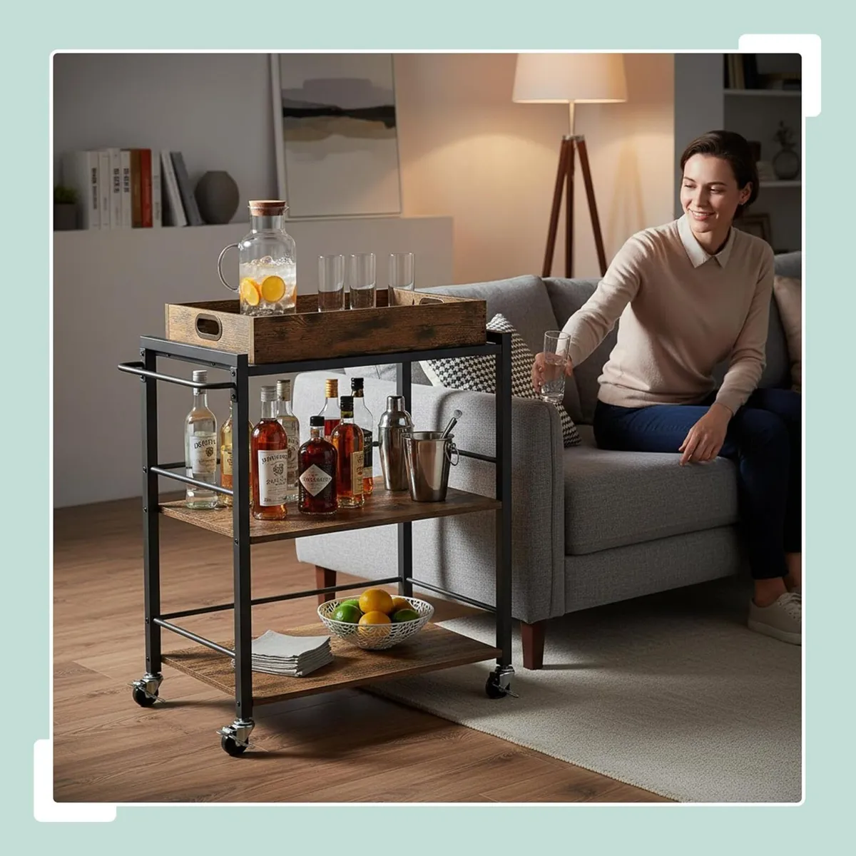 3-Tier Industrial Kitchen Trolley with Removable - Image 2