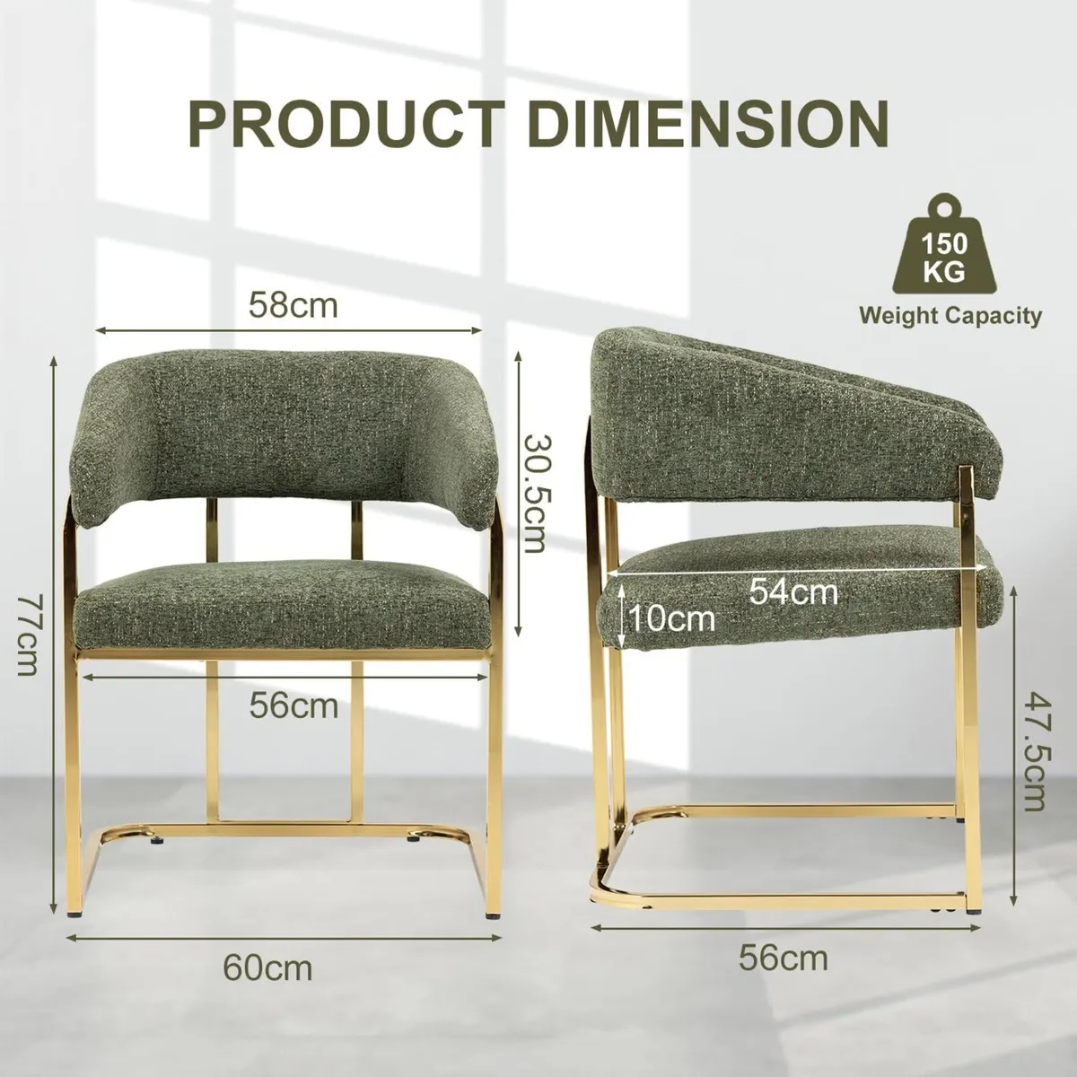 Armchair Upholstered Seat 56CM Tub Chair Vanity - Image 2