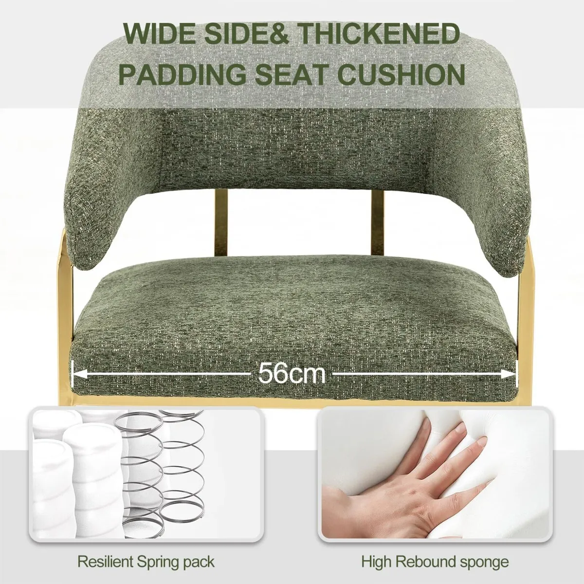 Armchair Upholstered Seat 56CM Tub Chair Vanity - Image 3