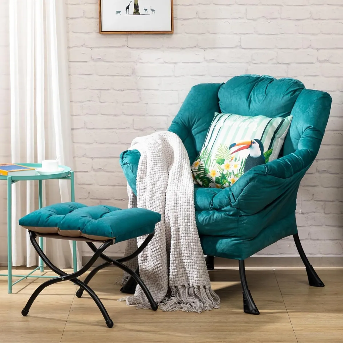 Armchair with Footstool Comfy Arm Chair Living - Image 2