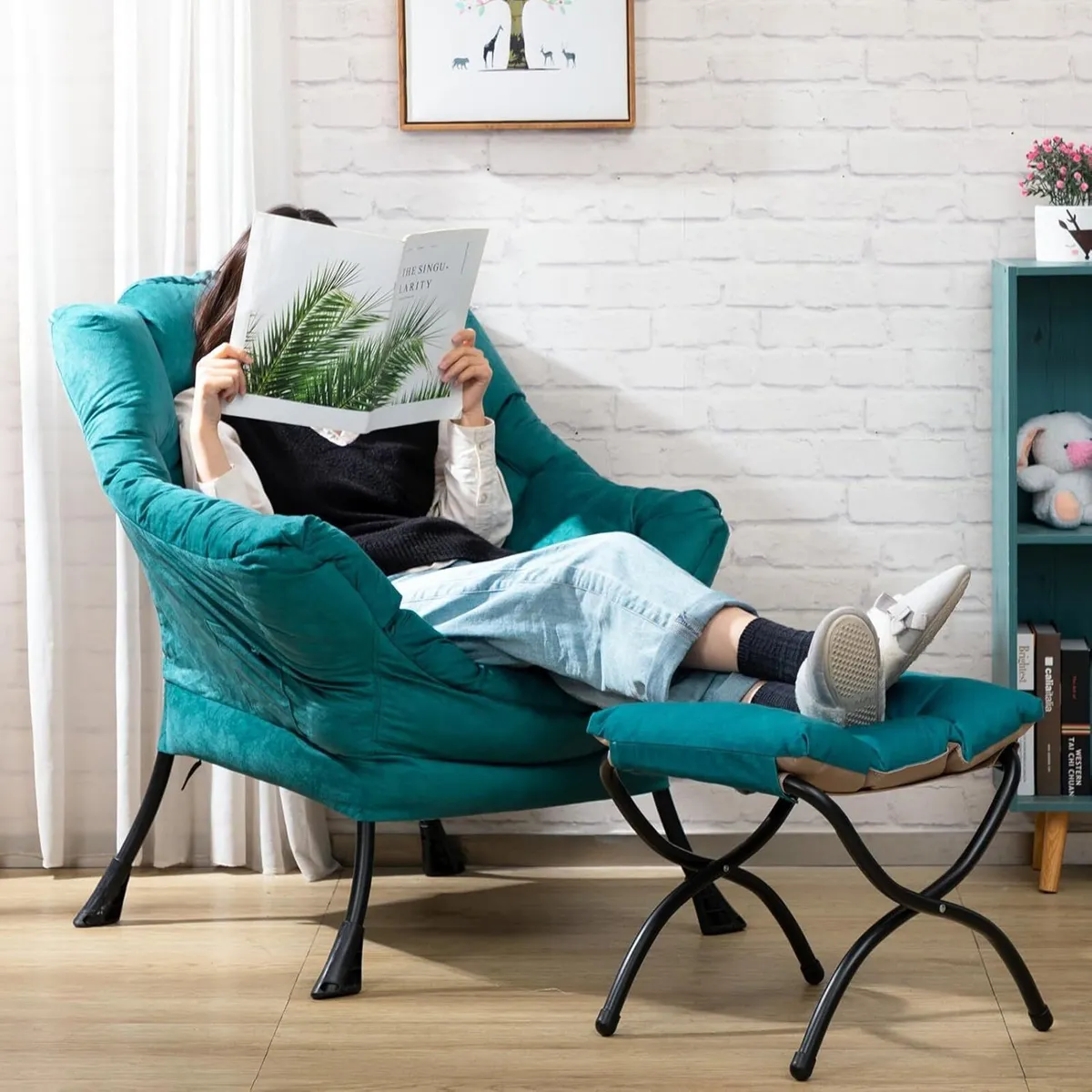 Armchair with Footstool Comfy Arm Chair Living - Image 4
