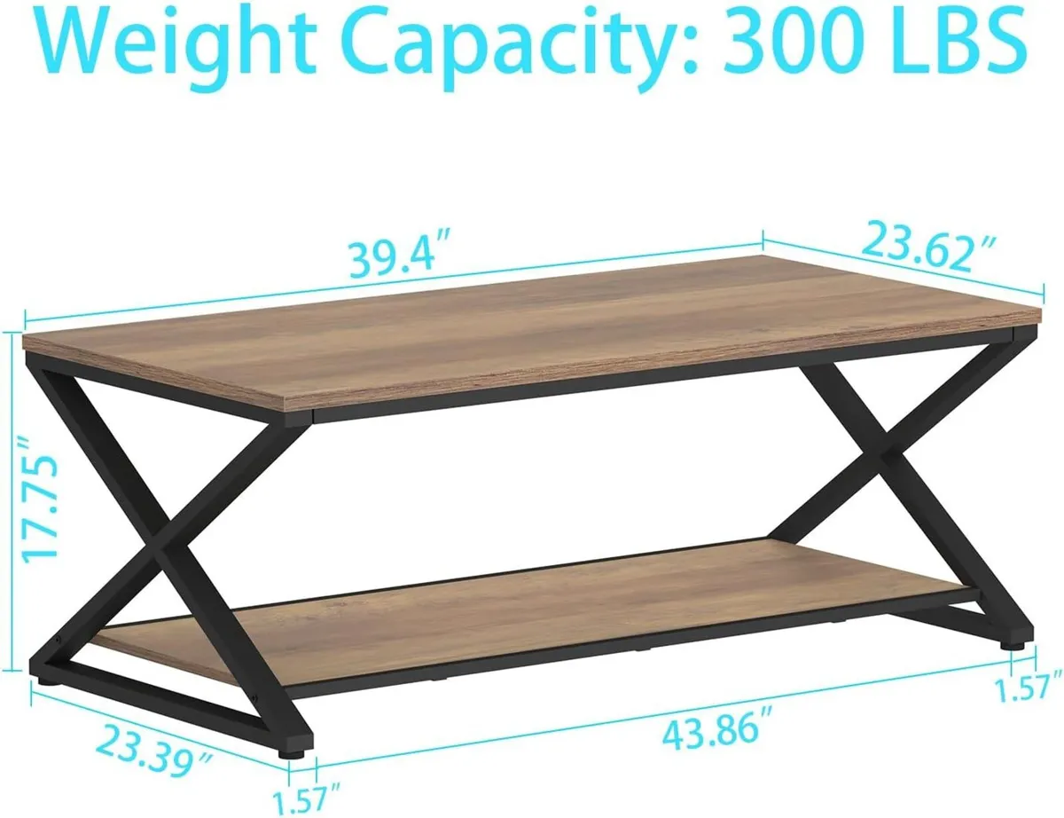 Coffee Table Modern 39 Inch with Storage Display - Image 2