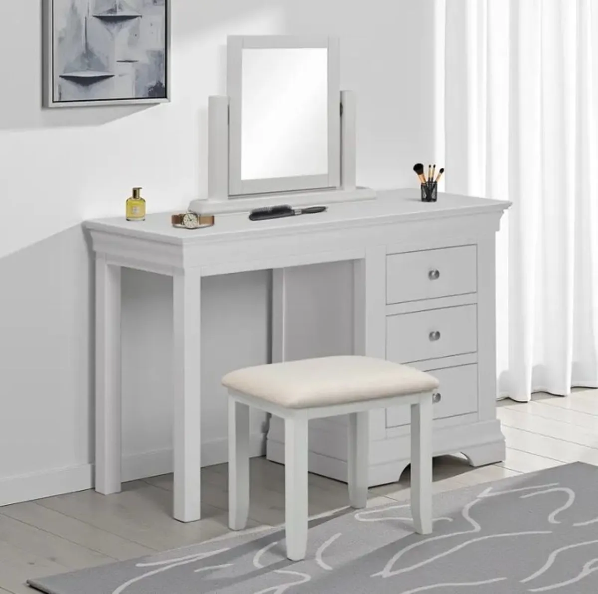 Bordeaux 3 Drawer Dressing Table Set Pebble Grey - Image 2