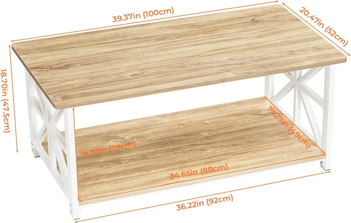 Modern Coffee Table with 2-Tier Storage Wooden - Image 3