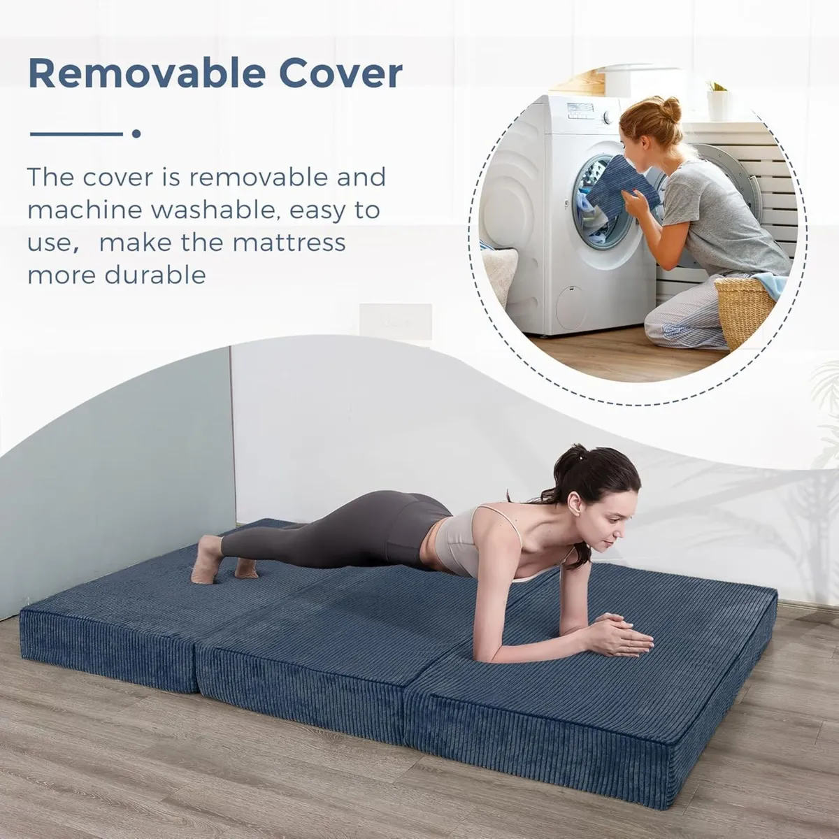 Folding Corduroy Mattress Tri Fold Floor 10cm - Image 4