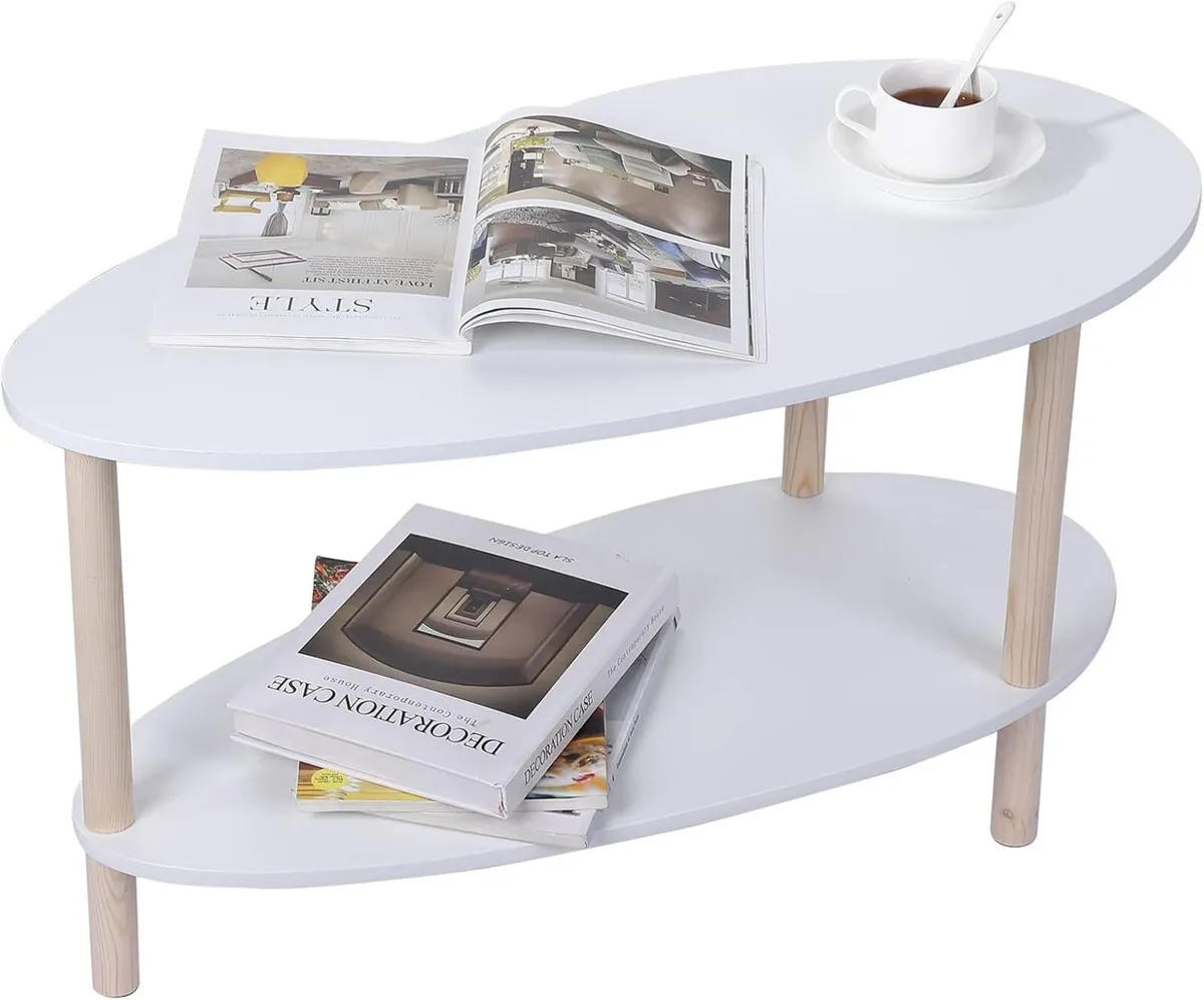 Small Coffee Table 2 Tier Oval Modern with - Image 4