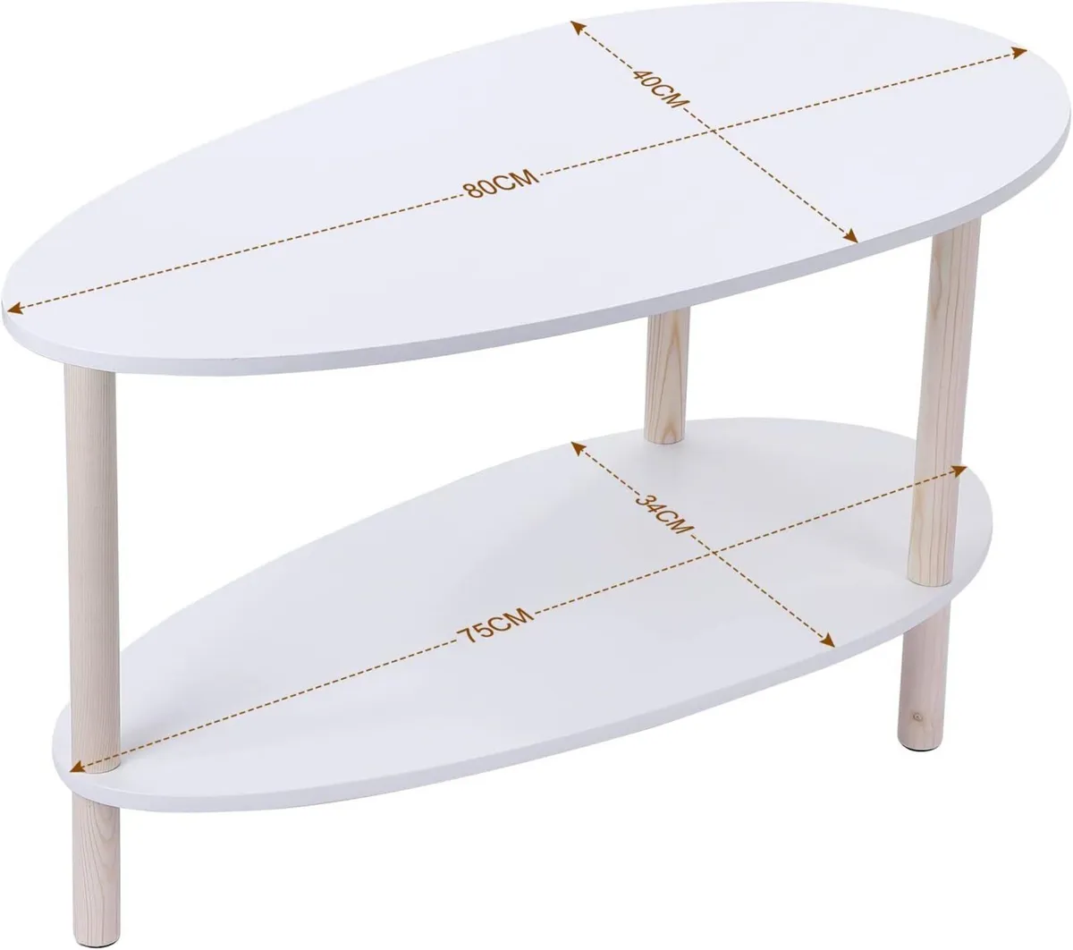 Small Coffee Table 2 Tier Oval Modern with - Image 2