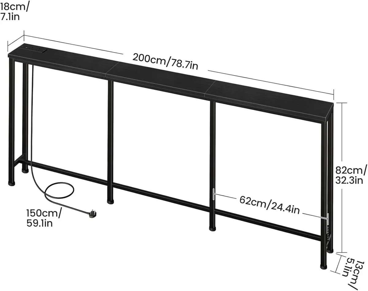 200 cm Narrow Console Table with Power Outlet 18 - Image 3