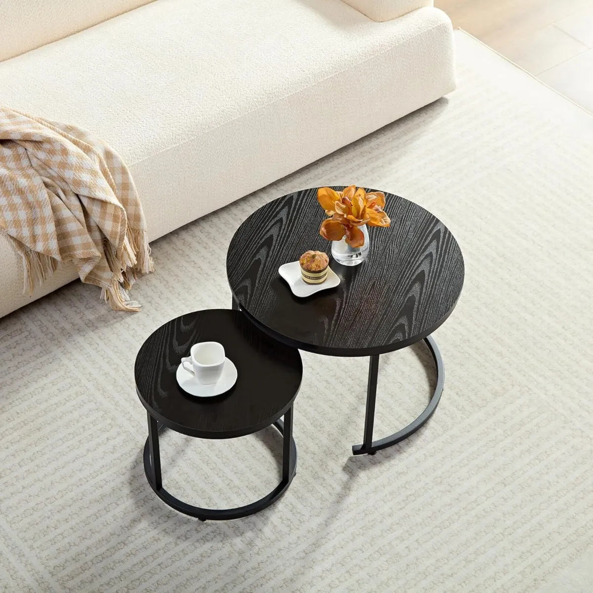 Home Heaven Coffee Table Round Black Wood - - Image 2