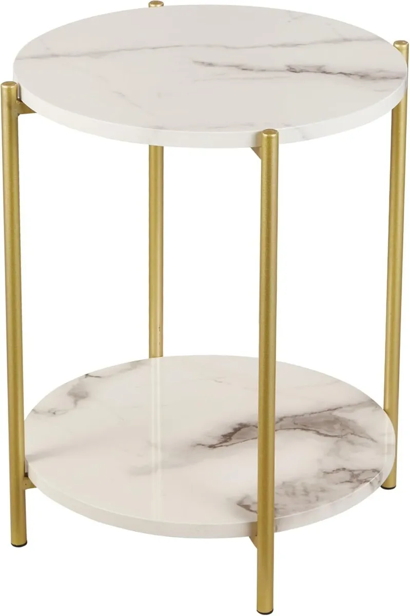2 Tier Folding Side Table Metal Round End Accent - Image 1