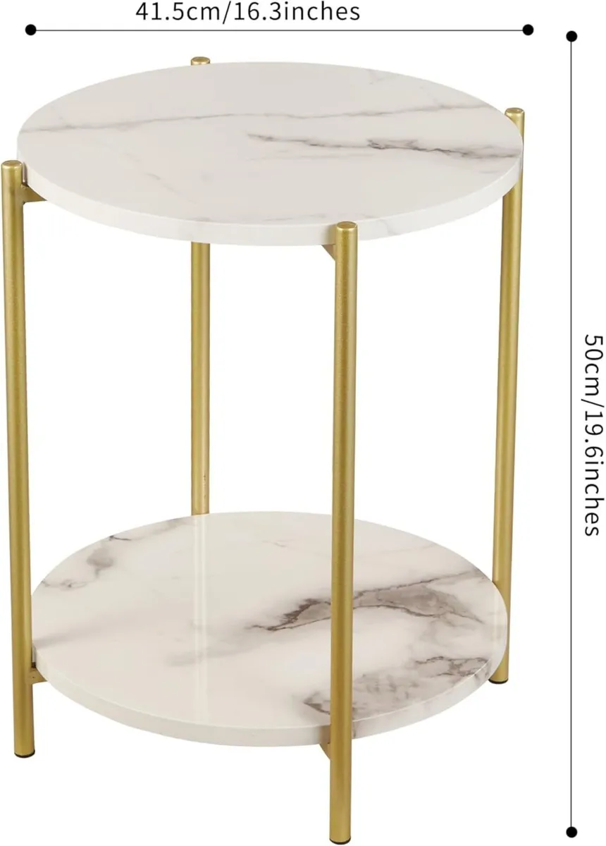 2 Tier Folding Side Table Metal Round End Accent - Image 3