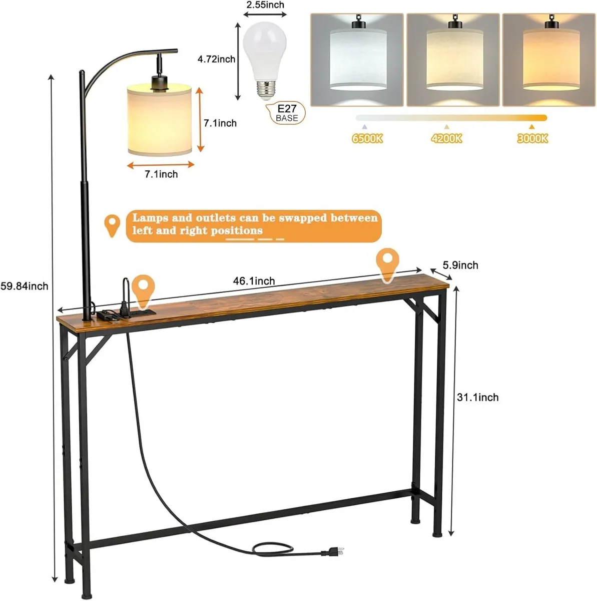 Skinny Console Table with Outlet Sofa Light - Image 3