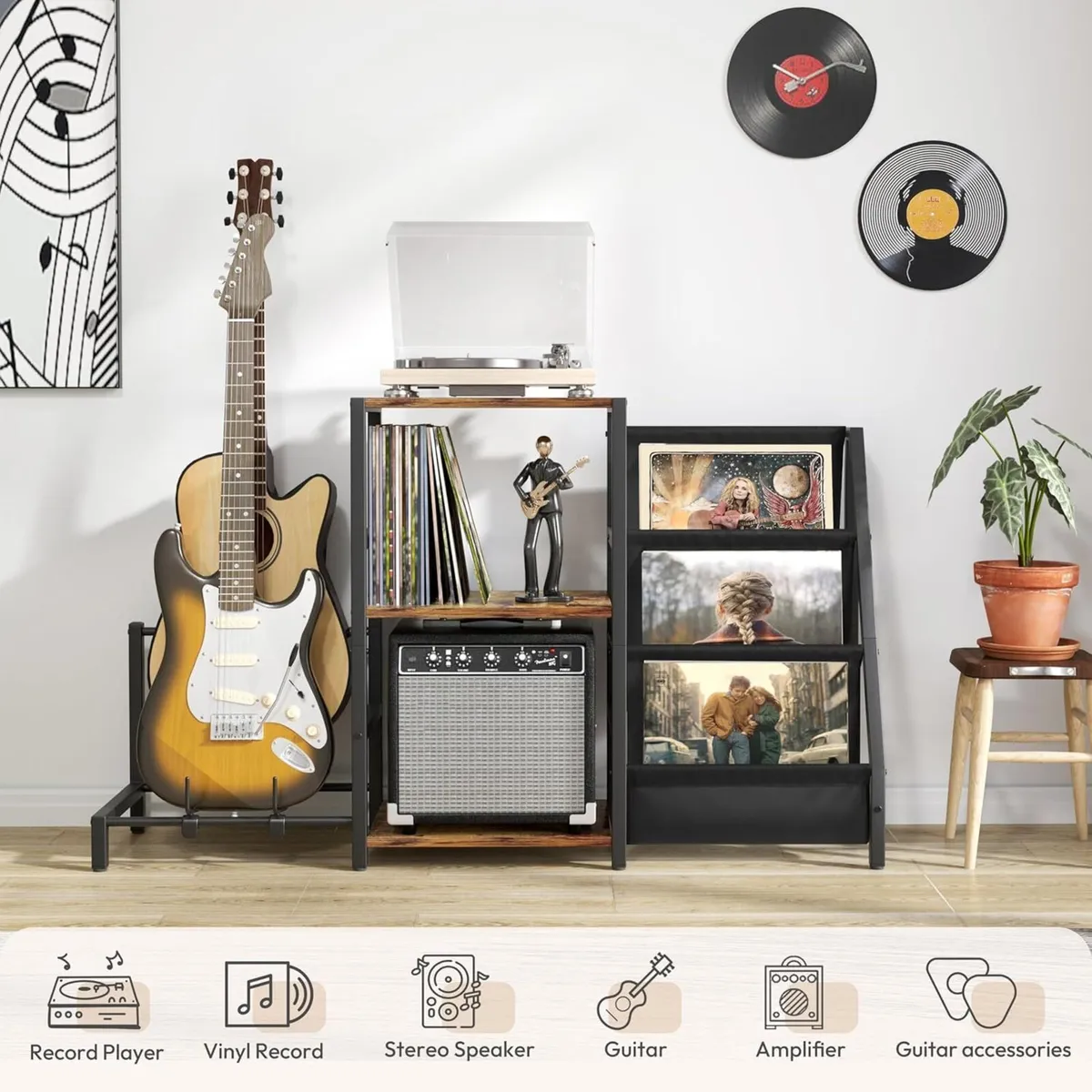 Vinyl Record Storage Guitar Stand for Acoustic - Image 4