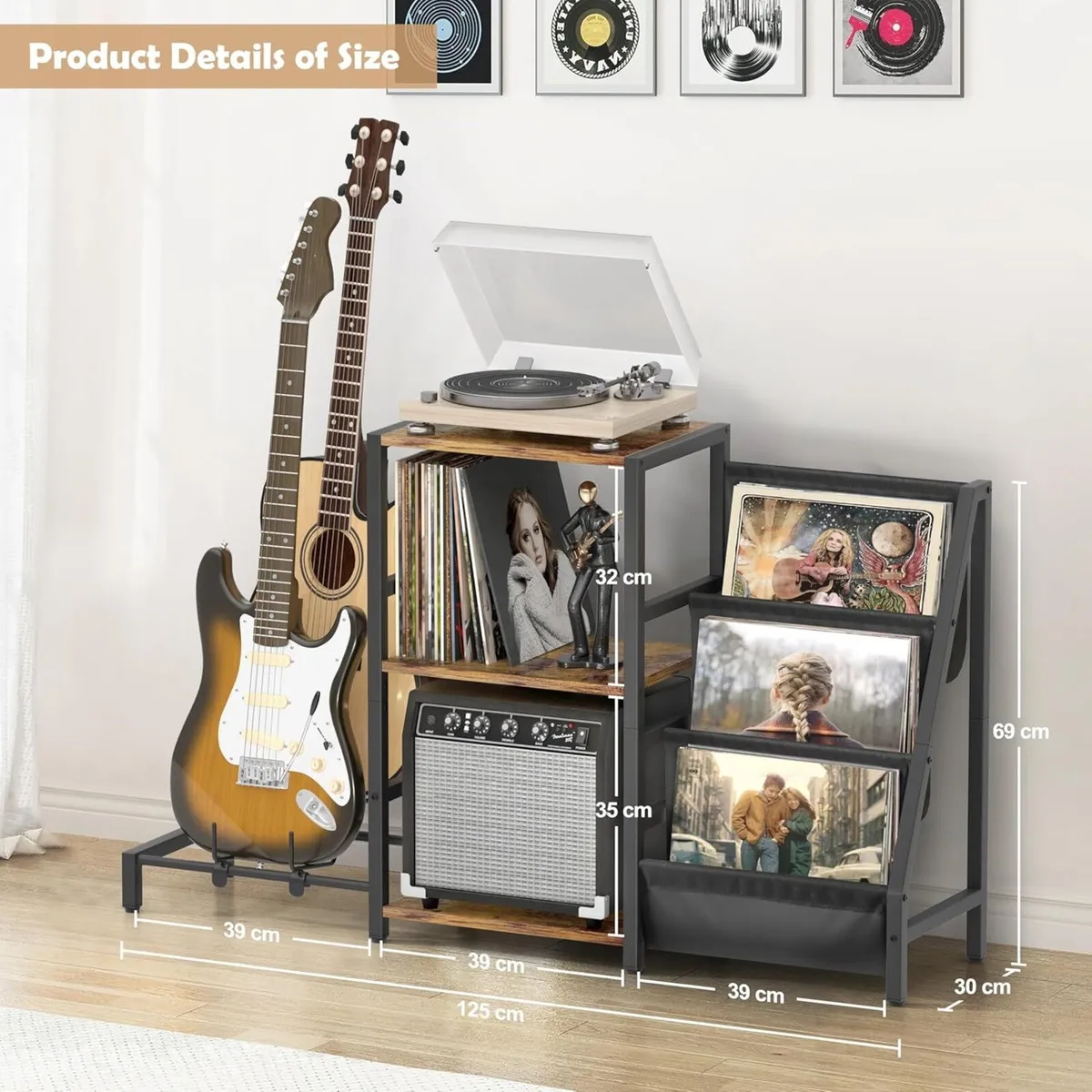 Vinyl Record Storage Guitar Stand for Acoustic - Image 3