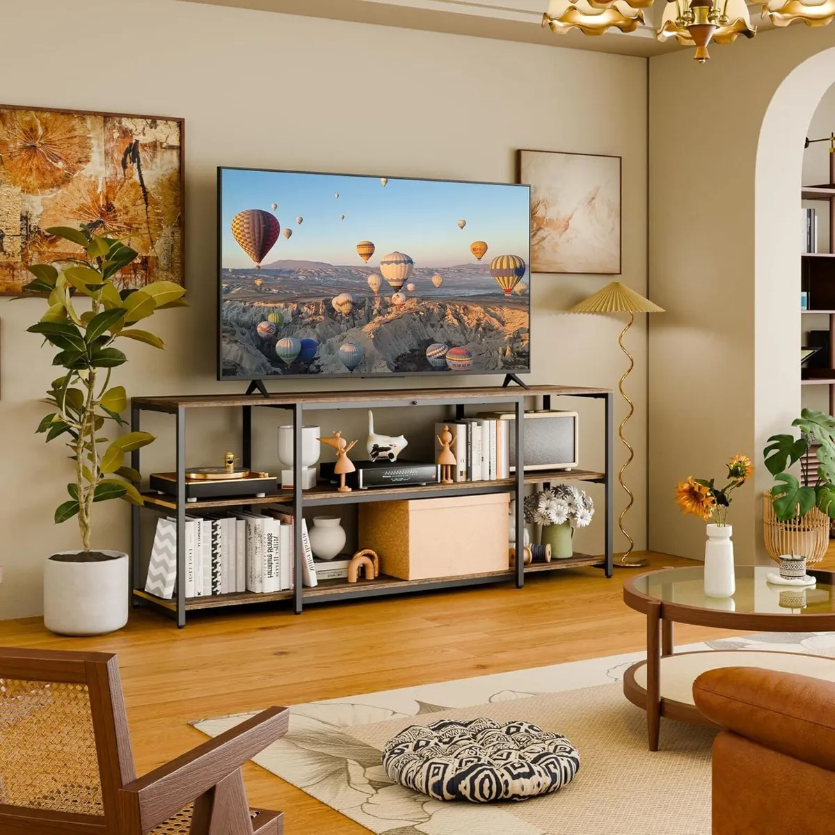 TV Stand 148 cm Cabinet 3 Tier Wooden Console - Image 2