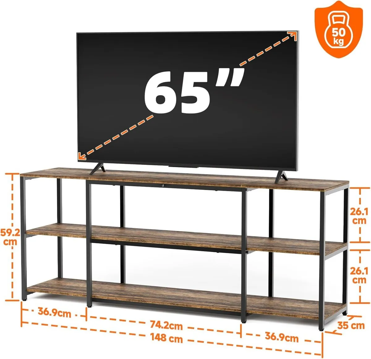 TV Stand 148 cm Cabinet 3 Tier Wooden Console - Image 3