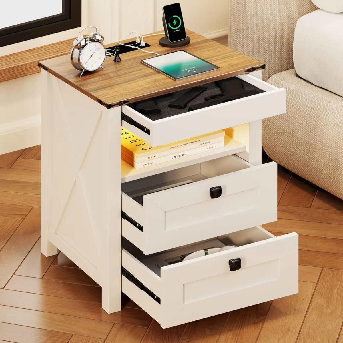 LED Bedside Table with Hidden Drawer Cabinet - Image 1