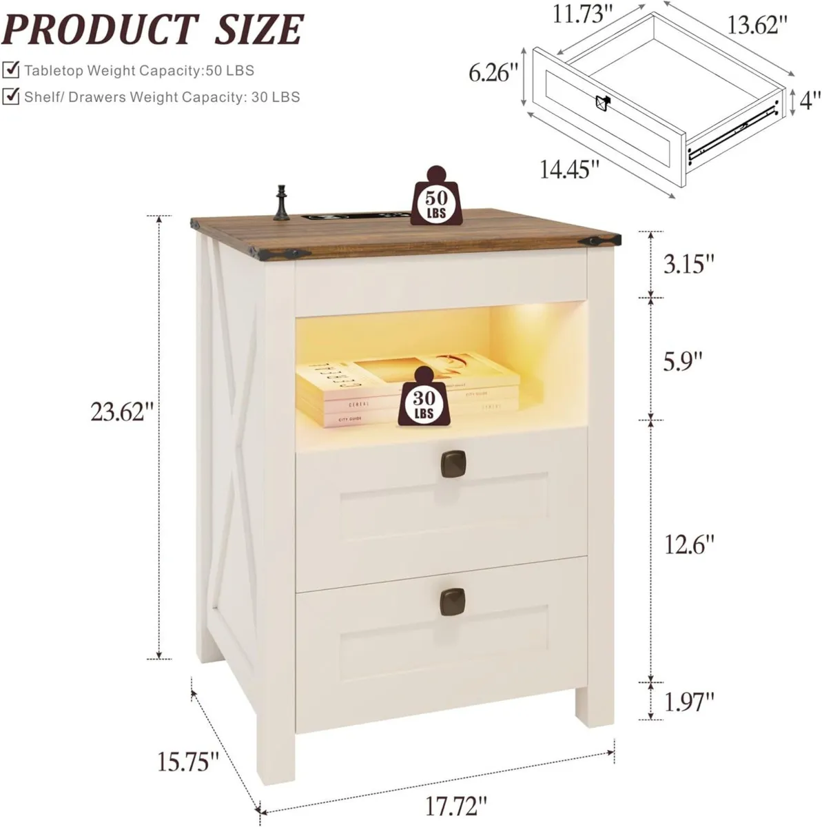LED Bedside Table with Hidden Drawer Cabinet - Image 2