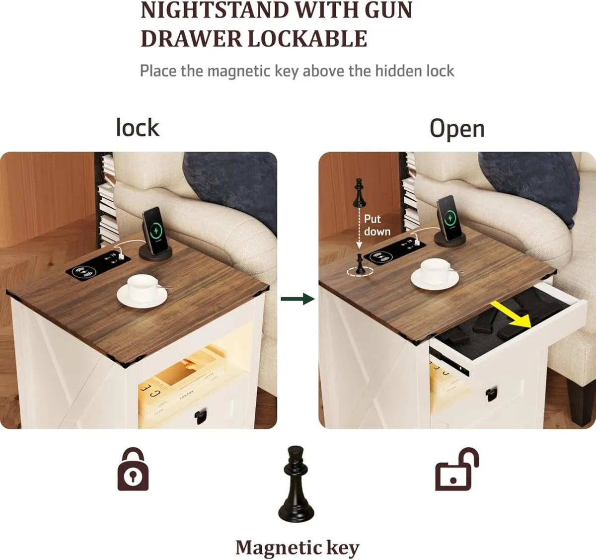 LED Bedside Table with Hidden Drawer Cabinet - Image 4