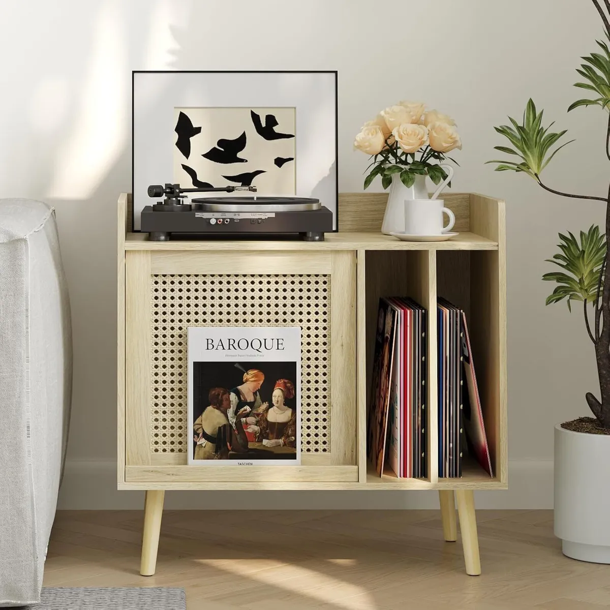Record Player Stand with Vinyl Storage Table - Image 1