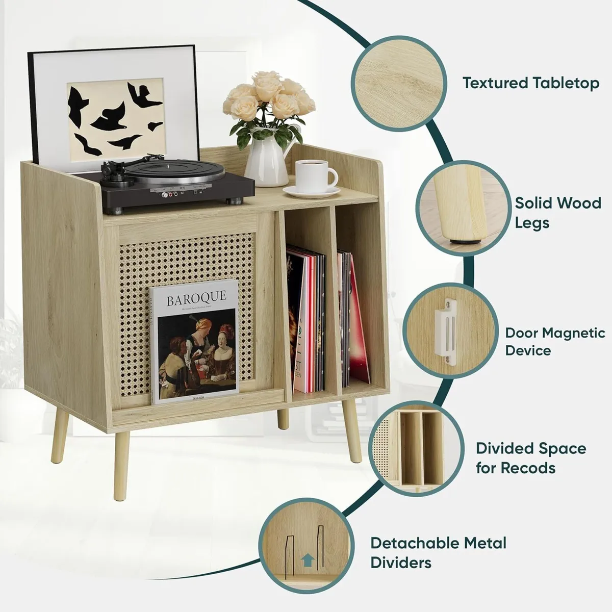 Record Player Stand with Vinyl Storage Table - Image 3