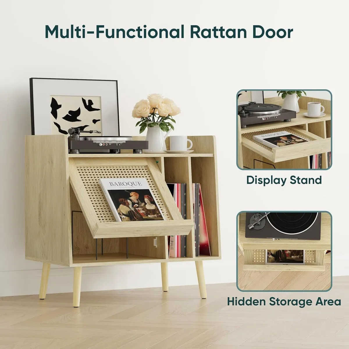 Record Player Stand with Vinyl Storage Table - Image 4