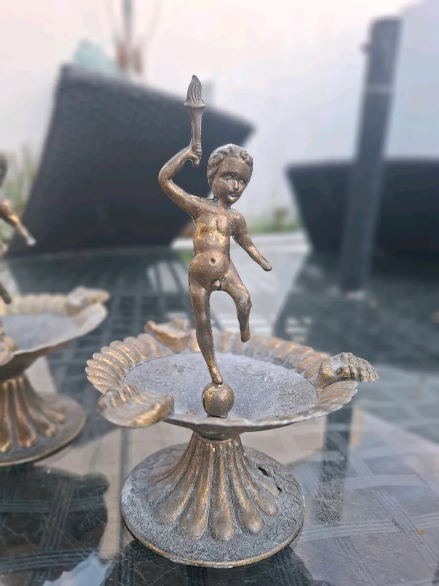 Unusual Pair of Vintage Brass Cherub Astray's - Image 2