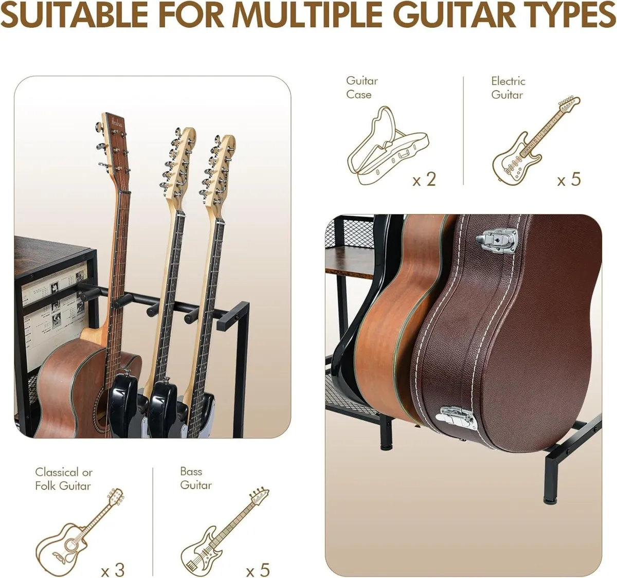 Guitar Stand Multiple Guitars with Vinyl Record - Image 4