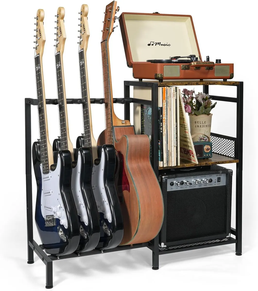 Guitar Stand Multiple Guitars with Vinyl Record - Image 1
