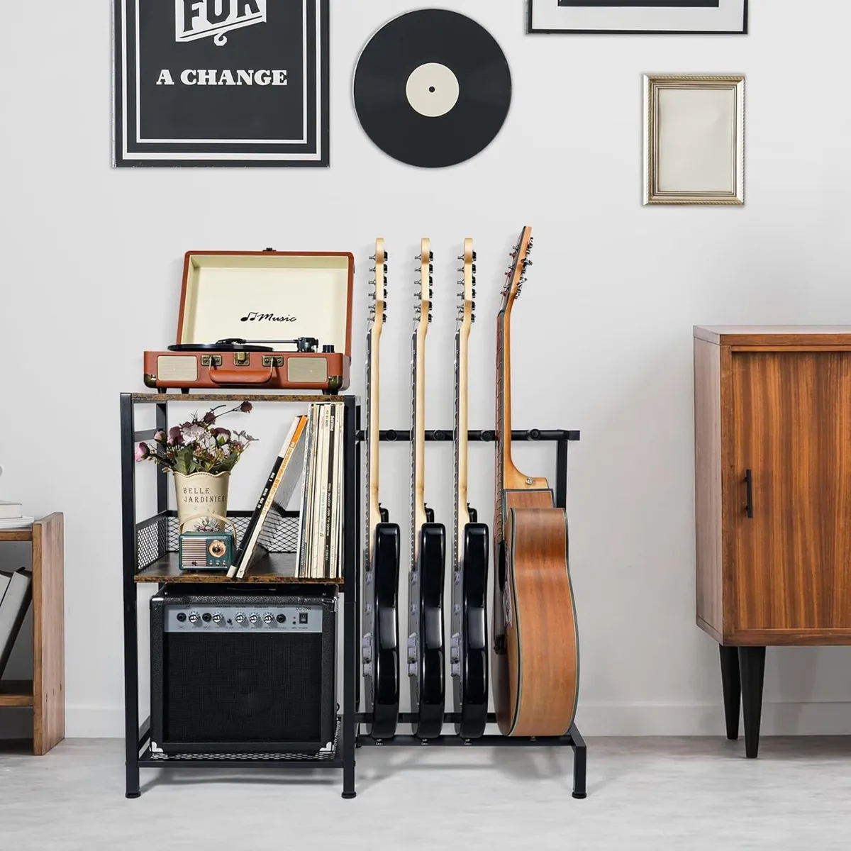 Guitar Stand Multiple Guitars with Vinyl Record - Image 2